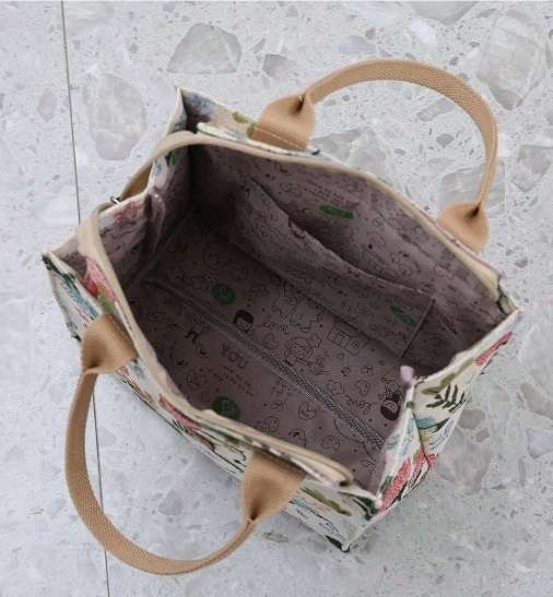 Flower Print Large Capacity Zipper Semi-Closed Lunch Box