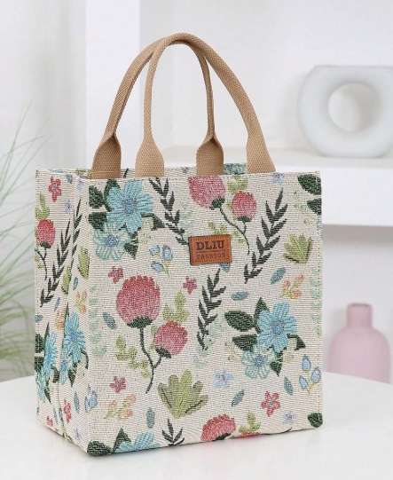 Flower Print Large Capacity Zipper Semi-Closed Lunch Box