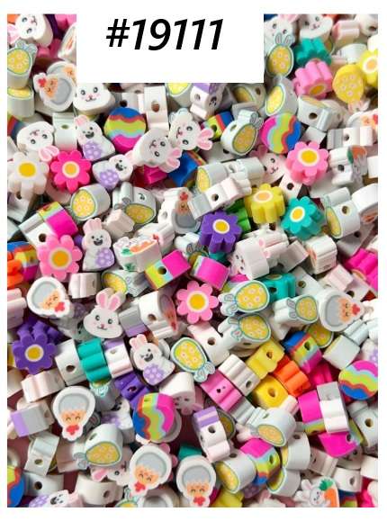 100pcs Cute Rabbit & Easter Egg Soft Clay Beads  DIY Jewelry Making & Craft Supplies