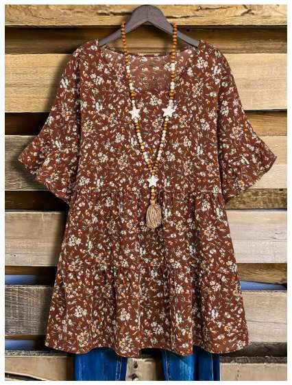 EMERY ROSE Summer Vacation Leisure Smocked Ditsy Floral Blouse 4XL