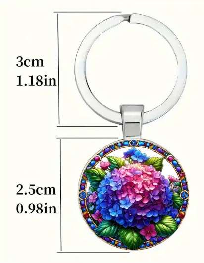 Hydrangea keychain, floral keyring, flower lover gift, botanical accessories, pastel flower keychain