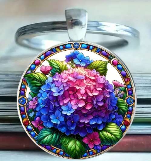 Hydrangea keychain, floral keyring, flower lover gift, botanical accessories, pastel flower keychain