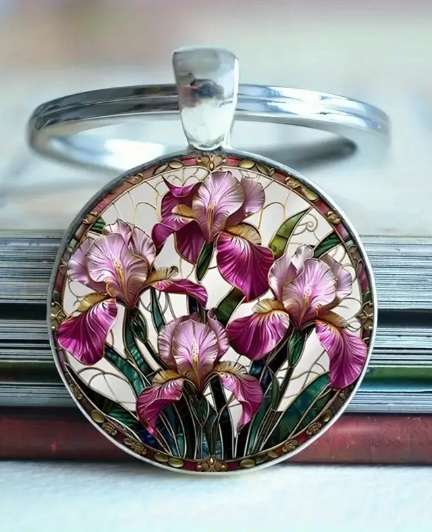 Pink iris keychain, iris flower keyring, floral keychain, flower lover gift