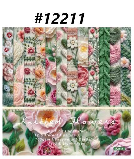 Scrapbook Paper Pad - Knitted Flowers - 6 x 6 inch - 12 sheets