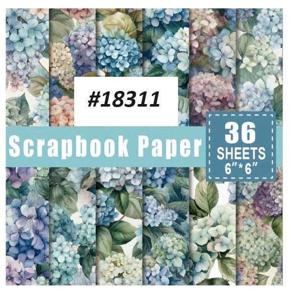 Scrapbook Paper Pad - Watercolor Hydrangeas - 6 x 6 inch - 36 sheets