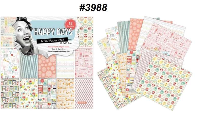 Scrapbook Paper Pad - Happy Days - 6 x 6 inch - 12 sheets