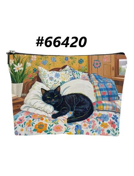 Pencil case / Art bag / Journal pouch - Sleeping Black Cat