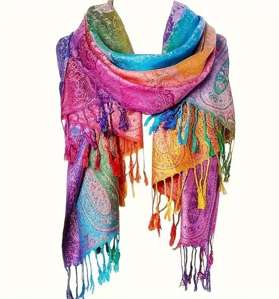 Boho Paisley Jacquard Scarf with Tassels