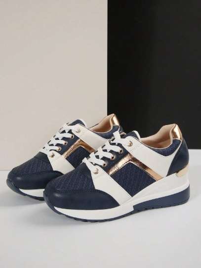 Color Block Lace-Up Platform Sneakers - Blue - UK Size 7