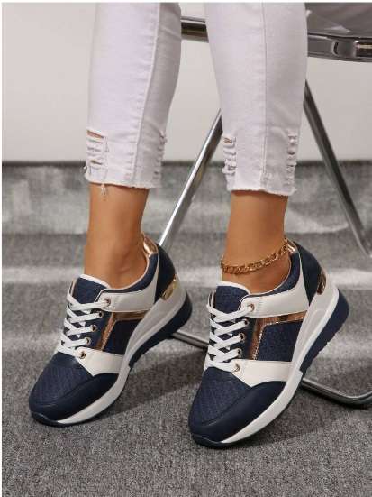 Color Block Lace-Up Platform Sneakers - Blue - UK Size 7