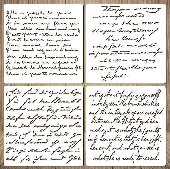 Stencil / Mask / Mixed Media - Antique French Script (4 pack)