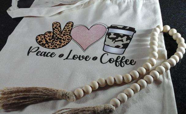 Shopping Bag / Craft Bag / Craft Tote - Peace Love Coffee