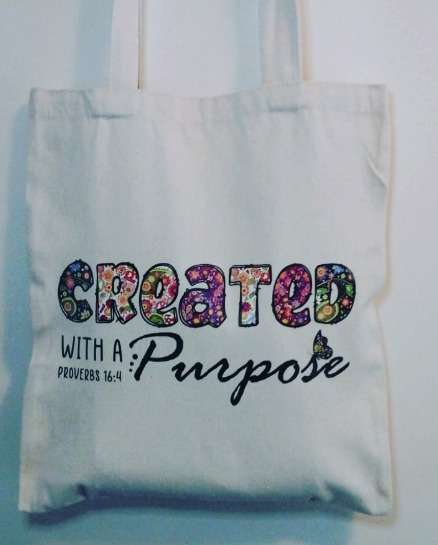 Canvas Tote - Created with a purpose - Shopping Tote / Bible Journaling Tote / Craft Bag