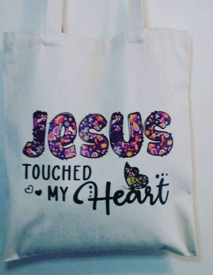 Canvas Tote - Jesus touched my heart - Shopping Tote / Bible Journaling Tote / Craft Bag