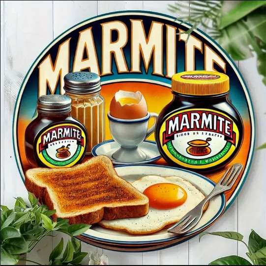 Classic English Breakfast-Themed Aluminum Wall Art Plaque - Marmite