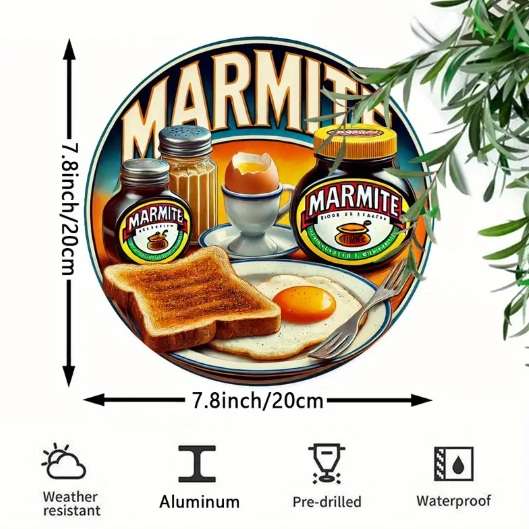 Classic English Breakfast-Themed Aluminum Wall Art Plaque - Marmite
