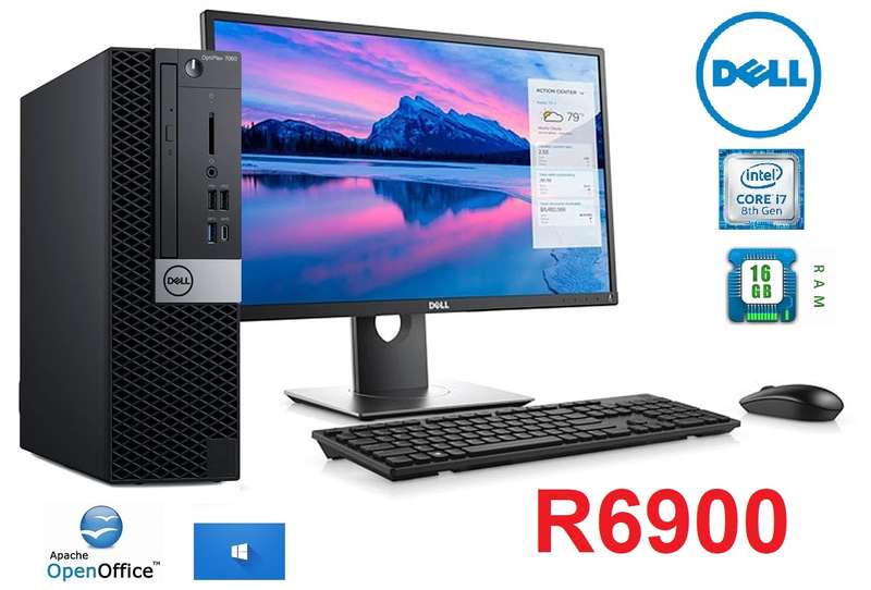 Dell 7060 Optiplex Desktop Intel Core I7-8th Gen 16GB Memory 256GB SSD + 22 Monitor Combo Dell Opti