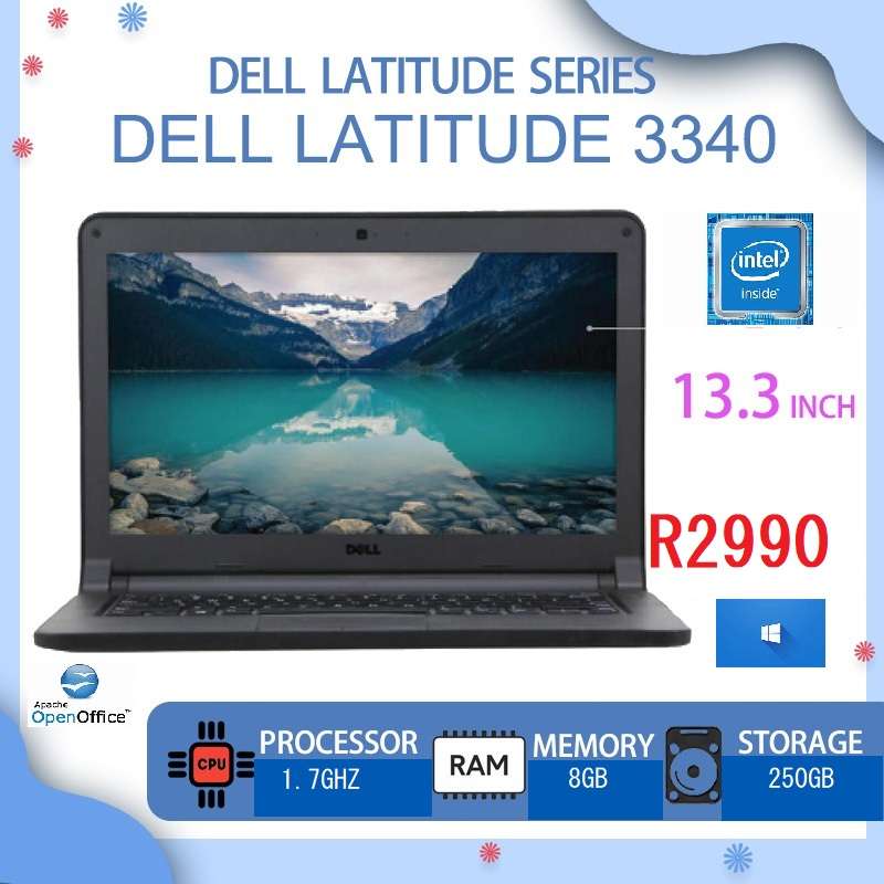 Dell laptop Latitude 3340 13.3-inch Laptop, Intel 2.2GHZ, 8GB RAM, 250GB HDD, Win10 . Refurbished