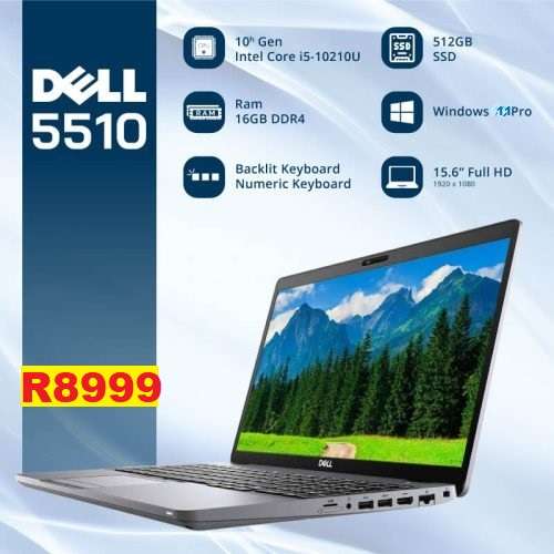 Dell Latitude 5510 10th Gen (refurbs) Core i5 10610U 16 GB Ram 512GB SSD 15.6" touch screen- Display