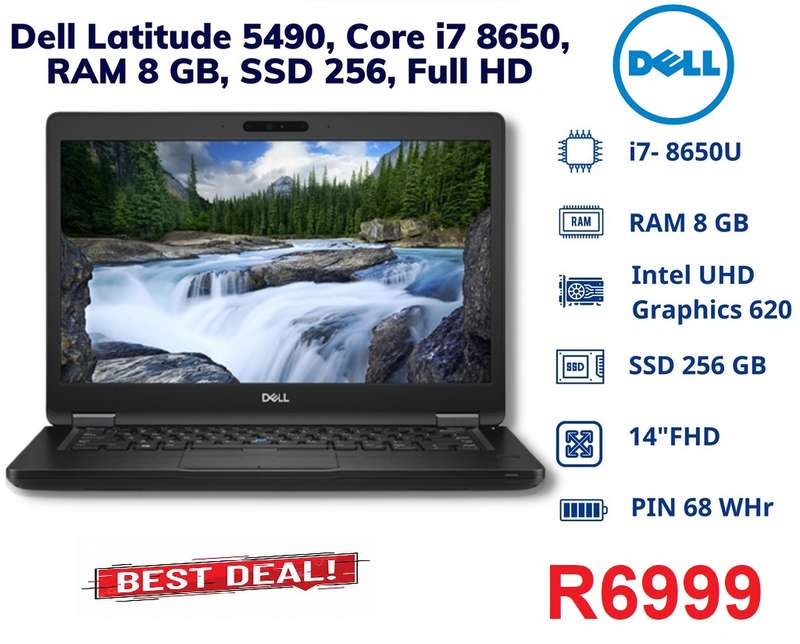 Dell LAPTOP  Latitude 5490 Intel i7 8th Gen 8GB 256GB SSD 14" FHD(REFURBS)