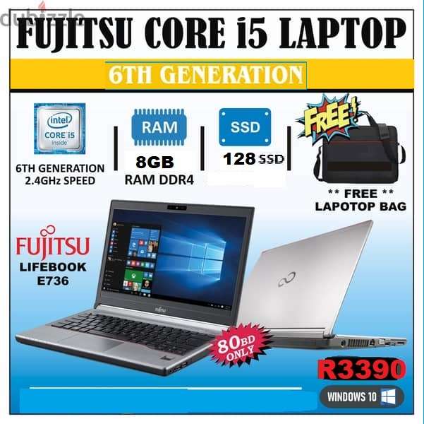 Fujitsu laptop LifeBook E746 Laptop  Intel Core i5-6300U 6th Gen-8GB-128GB SSD-14 LED-MS Win10/1