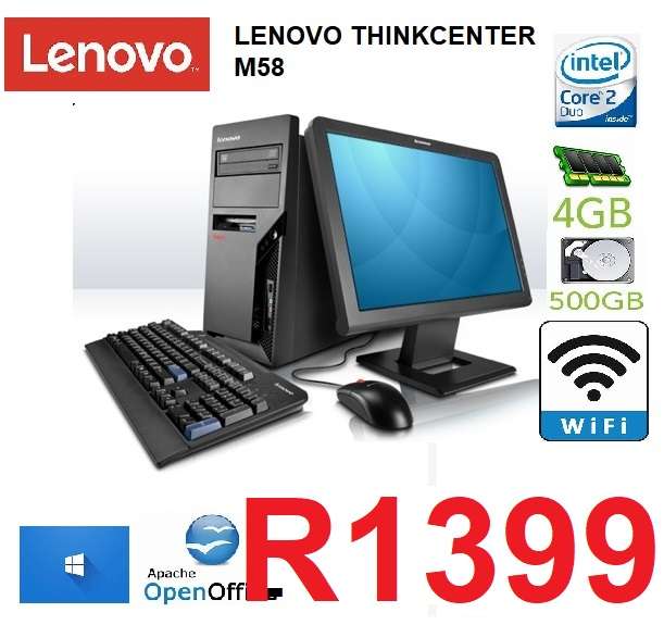 Lenovo ThinkCentre M58 Intel® Core2 Duo E6700 4 GB DDR3-SDRAM 500 GB Windows 10+19"SET