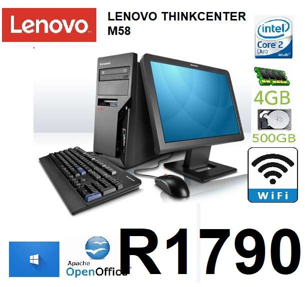 Lenovo ThinkCentre M58 Intel® Core2 Duo E6700 4 GB DDR3-SDRAM 500 GB Windows 10+19"SET