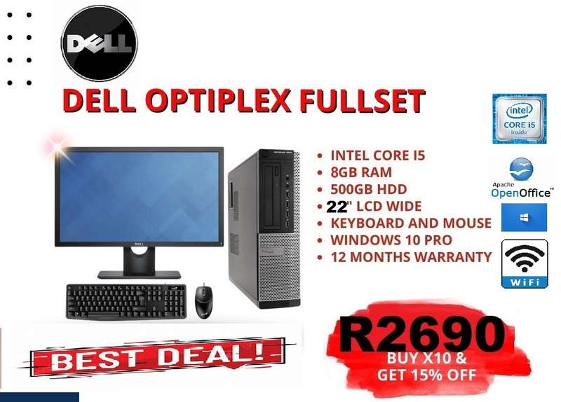 Dell OptiPlex i5 FULLSET intel core i5 , 8GB RAM, 500GB HDD 22 LCD, Keyboard, Mouse,ifi Windows 10