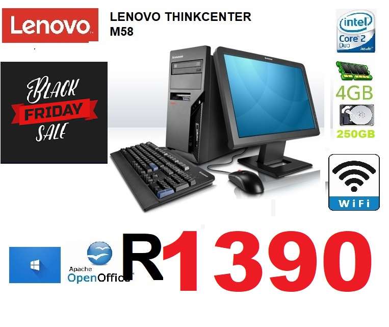 Lenovo COMPUTER ThinkCentre M70 Intel® Core2 Duo E6700 4 GB DDR3-SDRAM 500 GB Windows 10+17"SET