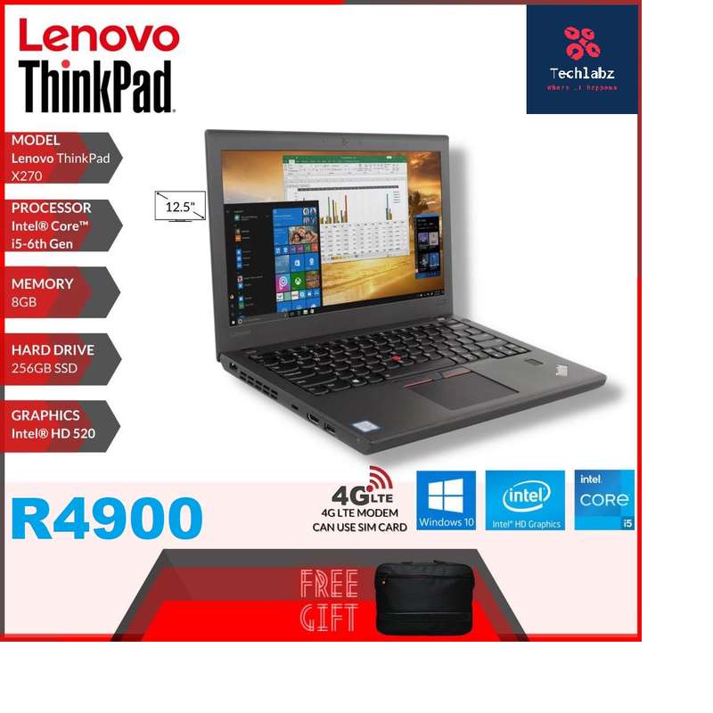 LENOVO  X270 - I5 6200U - 8GB DDR4 - 256GB SSD - WINDOWS 10 PRO 64 BIT - REFURBISHED 12.5 IN