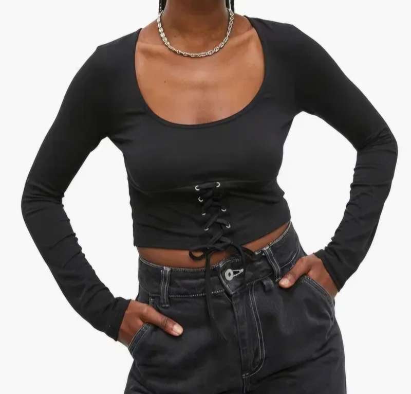 Stunning Scoop Front Tie Tee - Black
