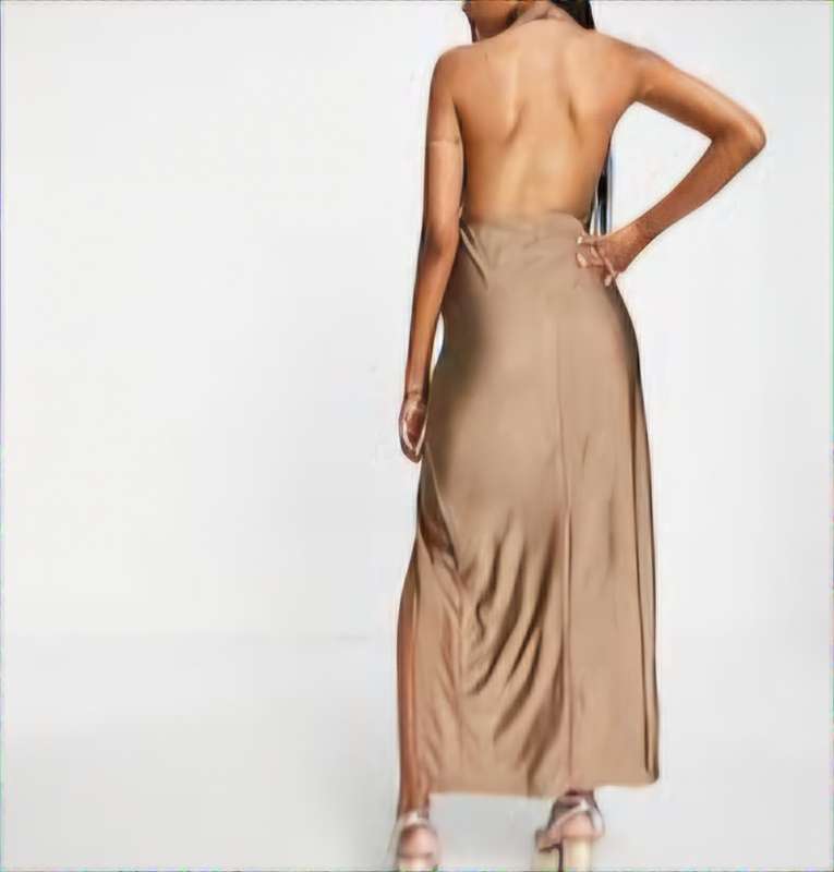 Persian Halter Neck Ruched Side Midaxi Dress