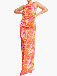 NaaNaa Fuchsia & Orange Swirl Print Back Detail Maxi Satin
