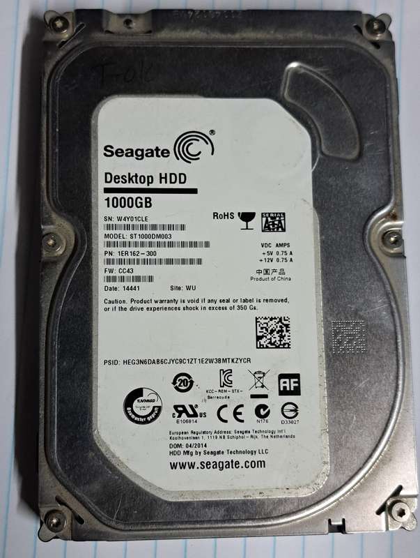 Seagate 1TB SATA PC Harddrive