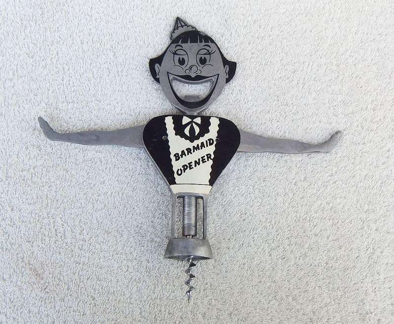A vintage 1950`s Barmaid corkscrew with bottle opener