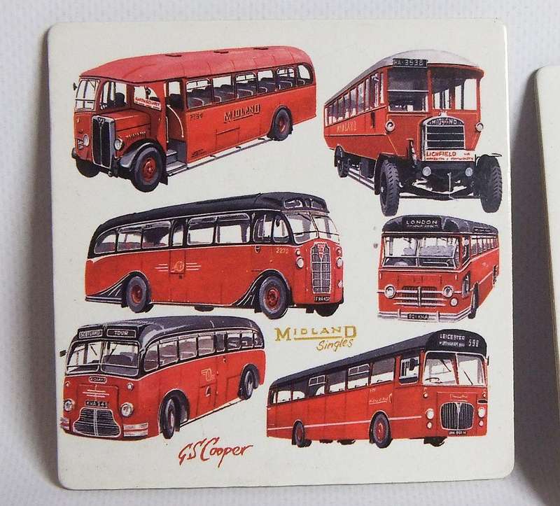 Three vintage London bus theme coasters plus three London tourist fridge magnets