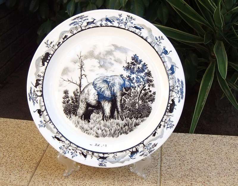 A vintage South African porcelain display plate with elephant motif