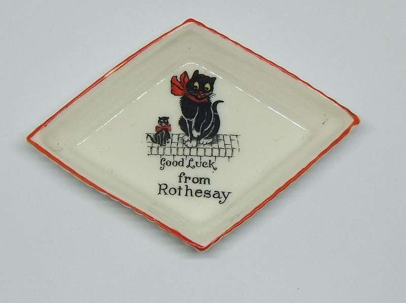 UNDER R100 - Vintage porcelain pin tray / dish - Good Luck from Rothesay