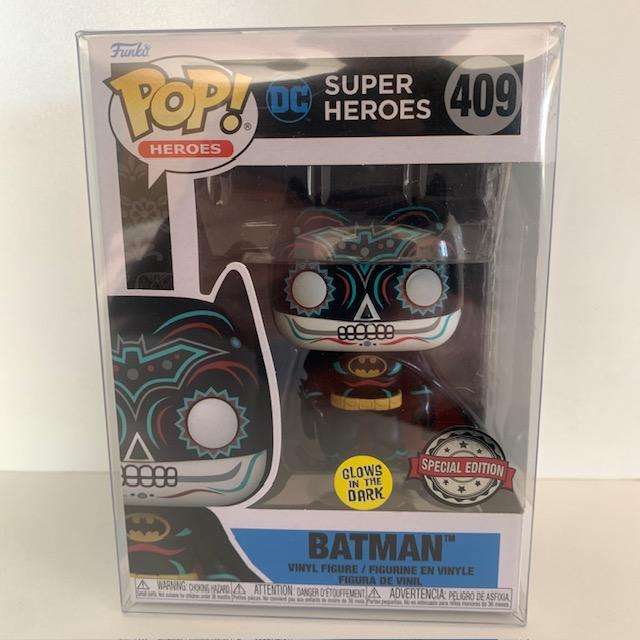 DC Super Heroes Batman Funko Pop #409 Glow in the Dark, With pop protector