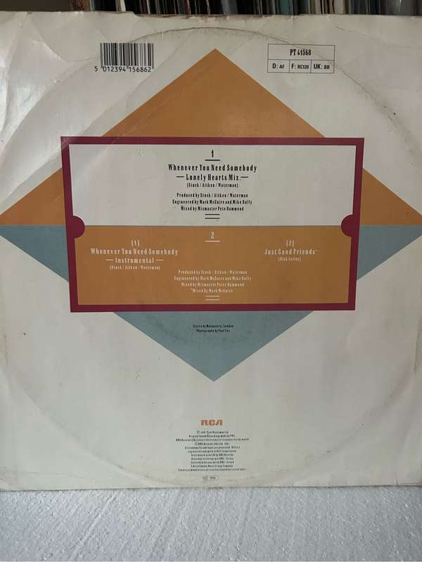 RICK ASTLEY - WHENEVER YOU NEED SOMEBODY 12 MAXI LP VINYL