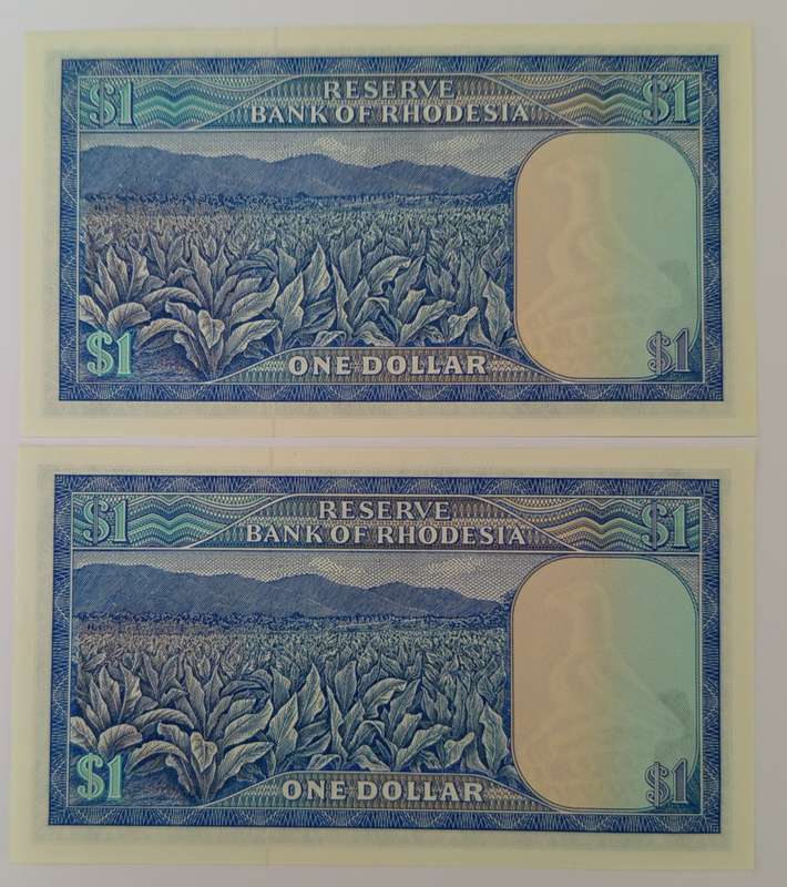**RHODESIA $1 x 2 IN SEQUENCE** BEAUTIFUL UNC BANKNOTES!!!