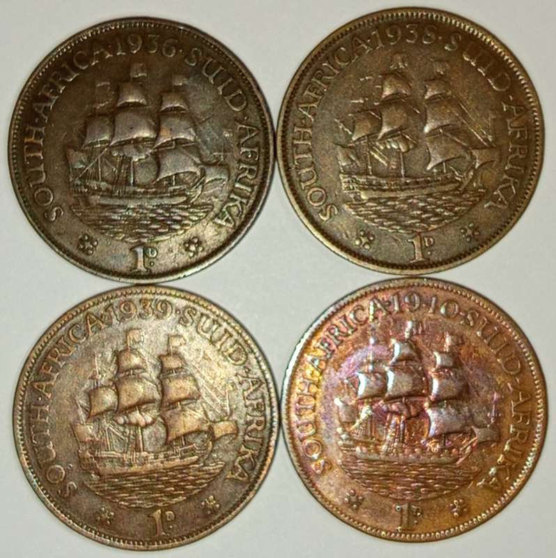1936, 1938, 1939 & 1940 1d UNION PENNIES