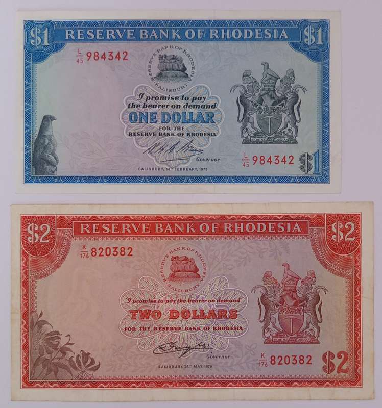 RHODESIA $1 & $2 BANKNOTES