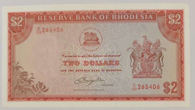 RHODESIA $2 15-04-1977 ***HIGH GRADE***BEAUTIFUL BANKNOTE