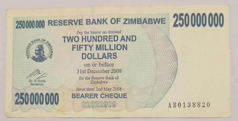 ZIMBABWE $250 MILLION BANKNOTE