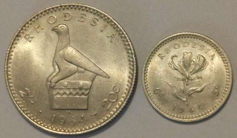 1964 PAIR 20c & 5c RHODESIA
