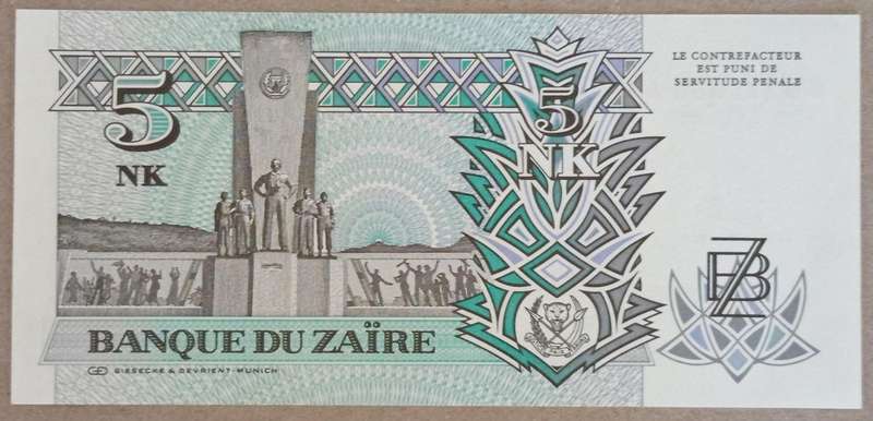 ZAÏRE UNC 5NK BANKNOTE