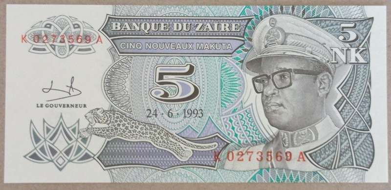 ZAÏRE UNC 5NK BANKNOTE