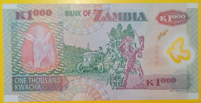 ZAMBIA 1000 KWACHA POLYMER BANKNOTE