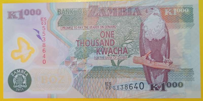 ZAMBIA 1000 KWACHA POLYMER BANKNOTE